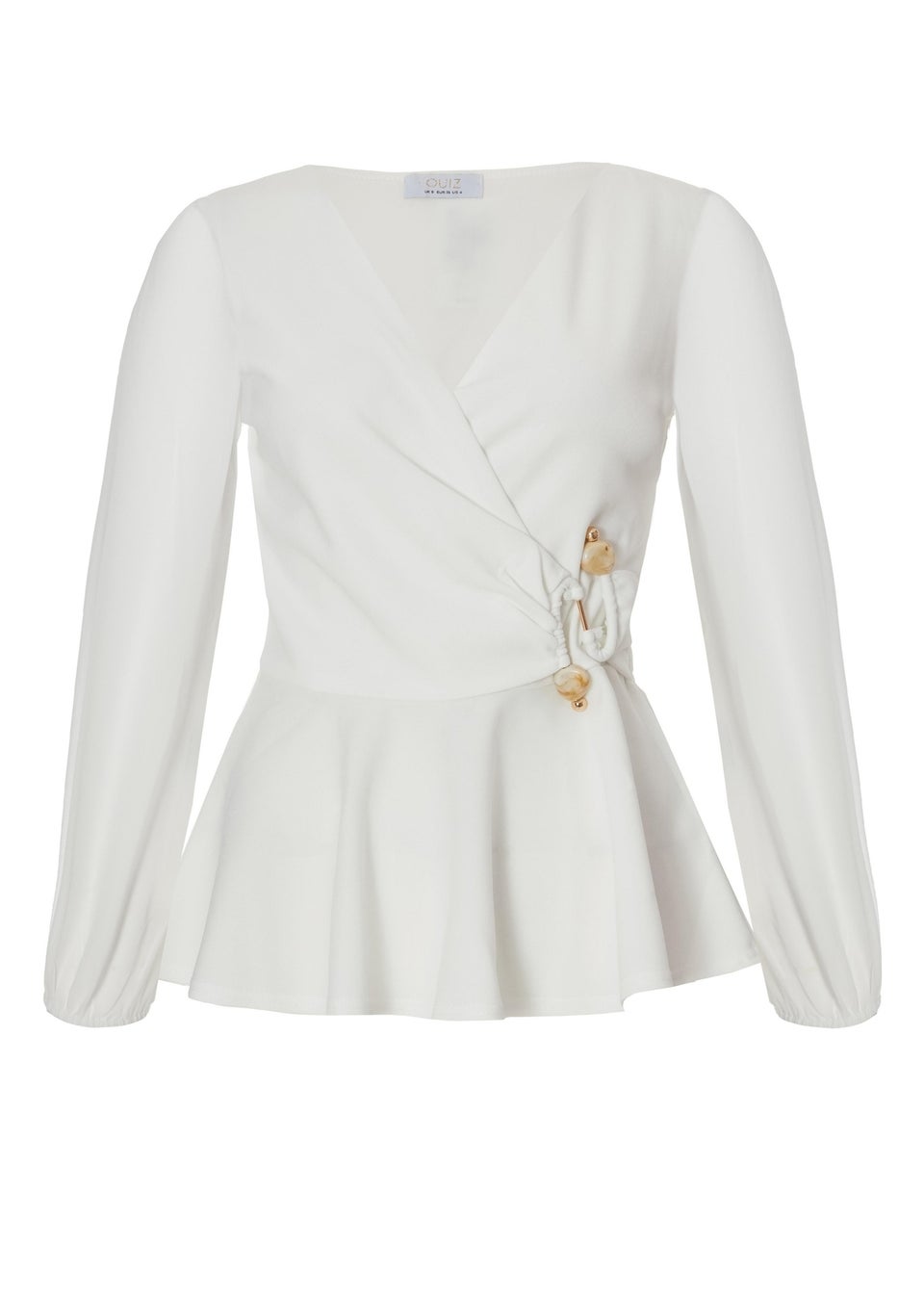 Quiz Cream Wrap Front Buckle Top