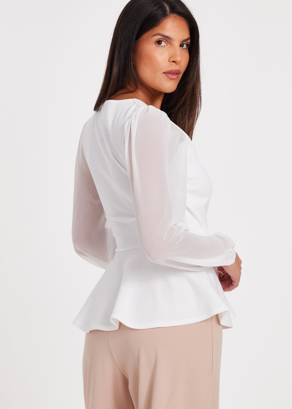 Quiz Cream Wrap Front Buckle Top