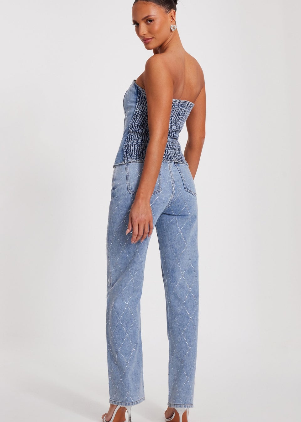 Quiz Blue Diamante Denim Corset Top