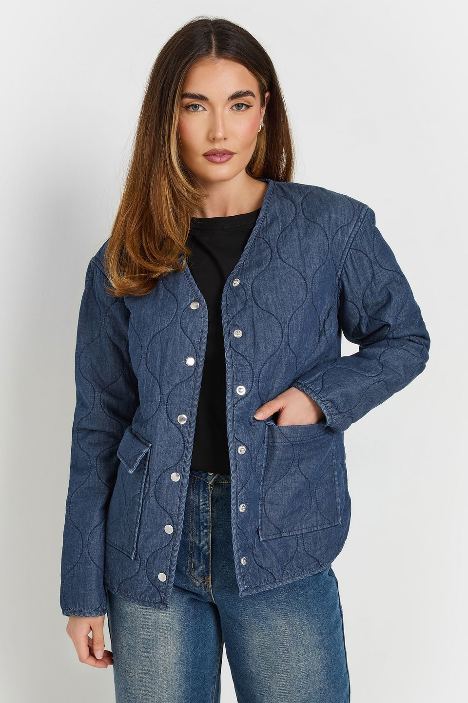 LTS Tall Dark Blue Denim Quilted Jacket