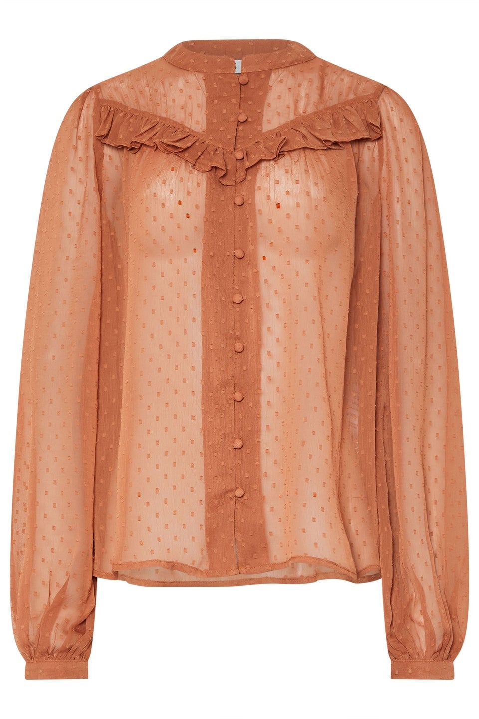 LTS Tall Coral Pink Sheer Dobby Frill Blouse