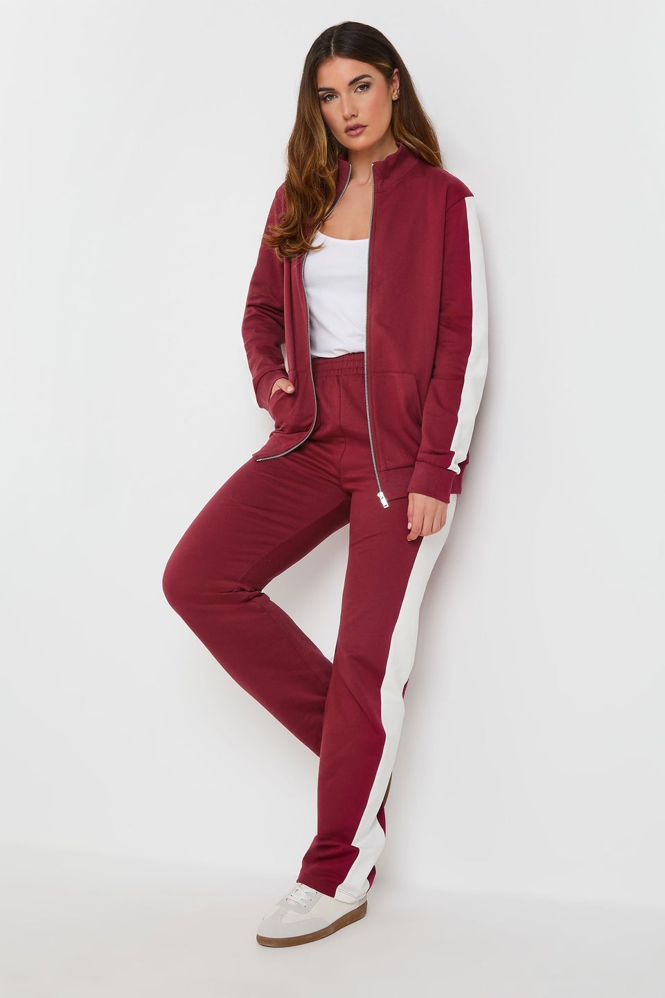 Long Tall Sally Red Side Stripe Fitted Straight Leg Joggers