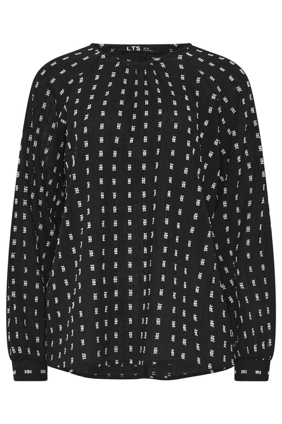 LTS Tall Black Woven Spot Raglan Blouse