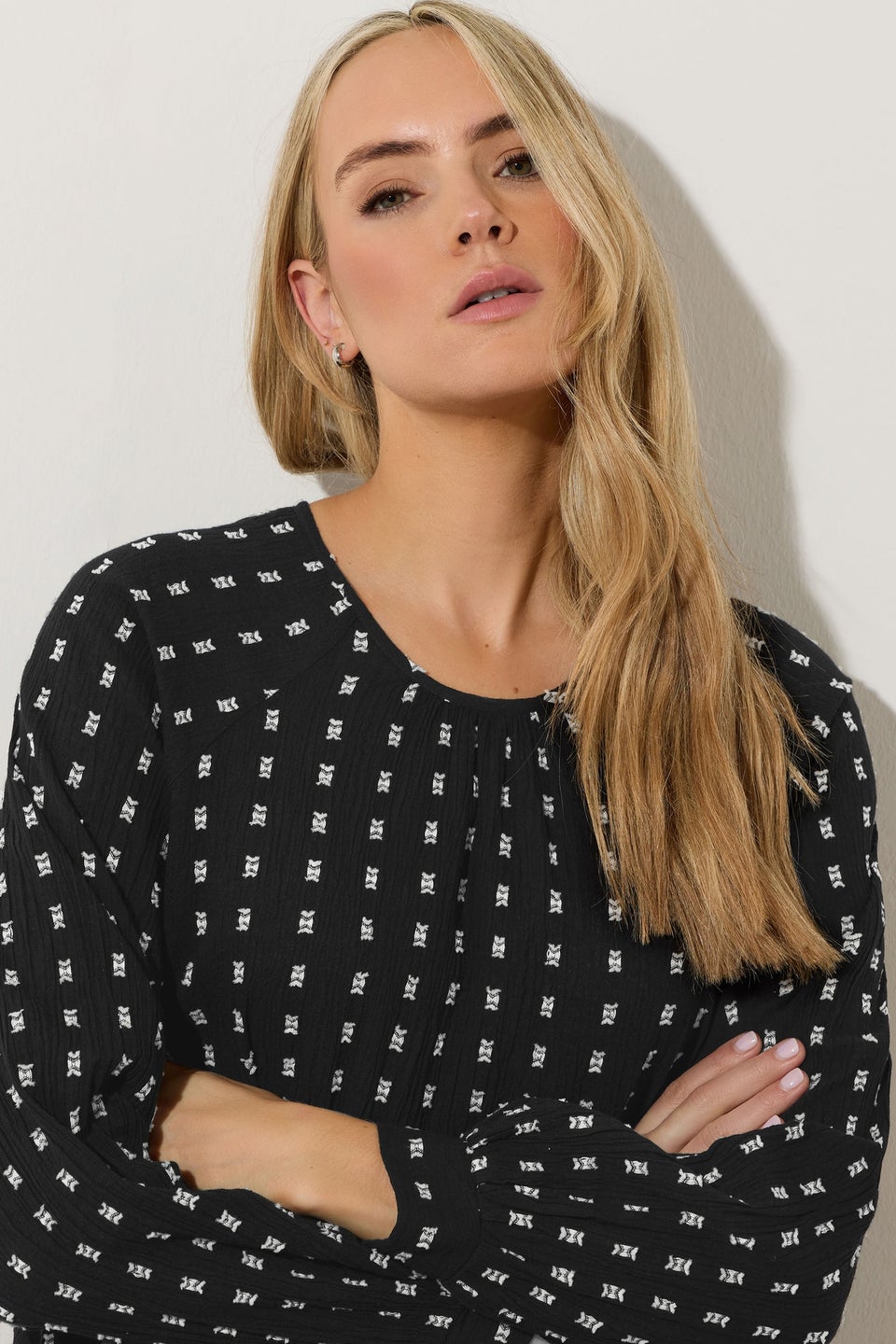 LTS Tall Black Woven Spot Raglan Blouse