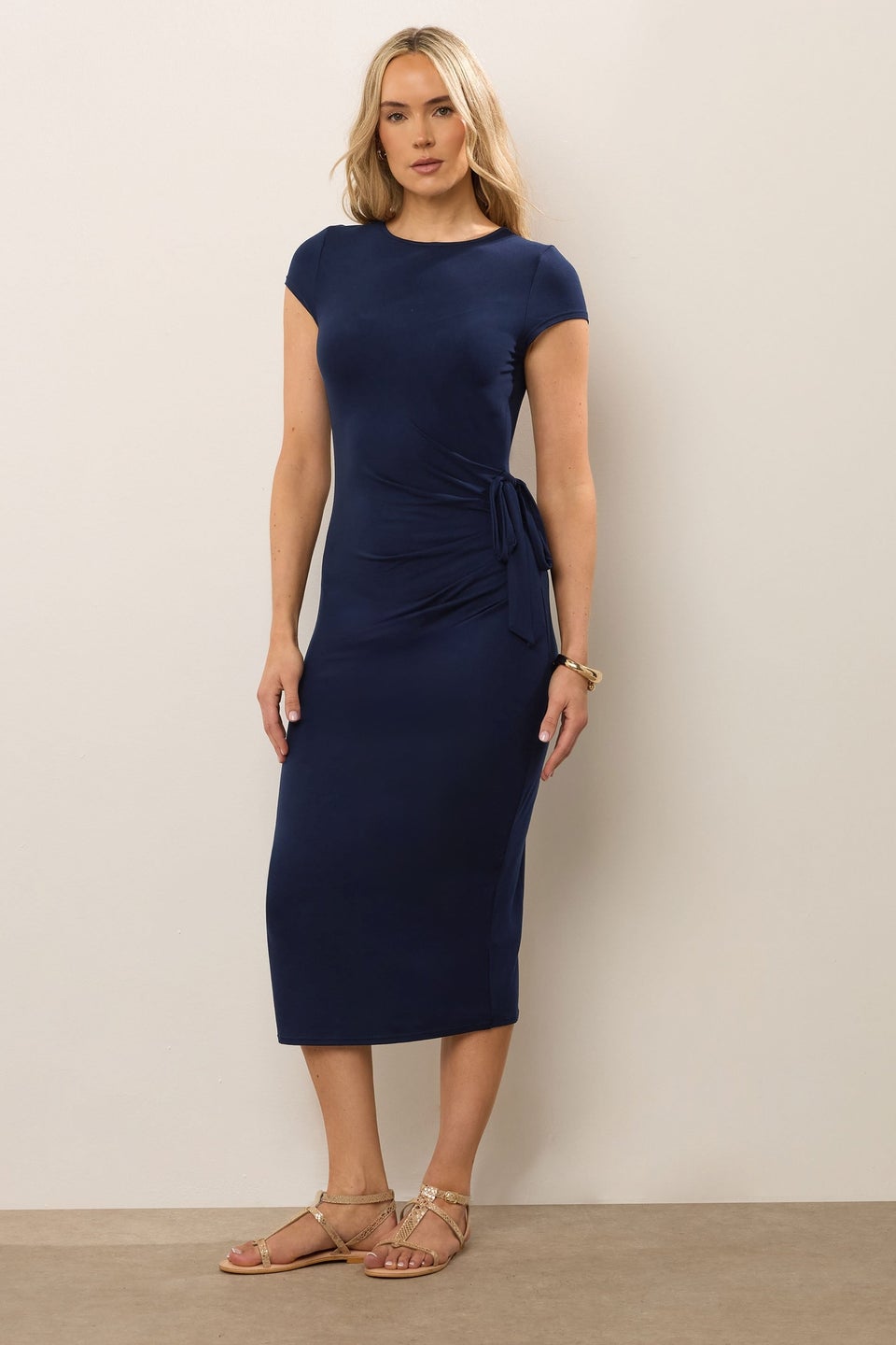 Long Tall Sally Navy Blue Ruched Tie Midi Dress