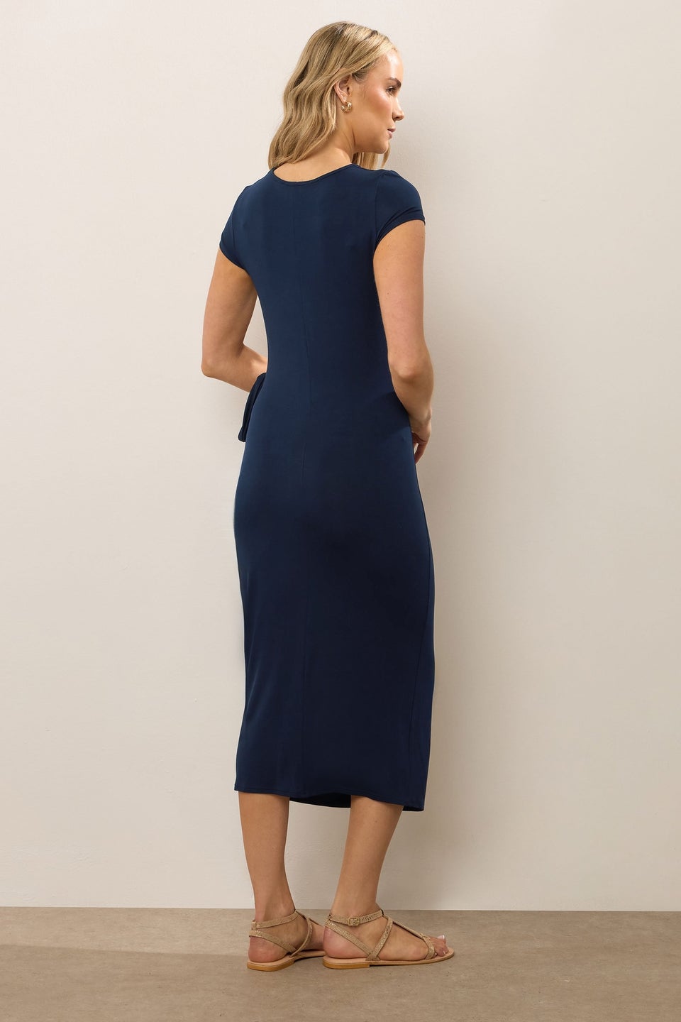 Long Tall Sally Navy Blue Ruched Tie Midi Dress
