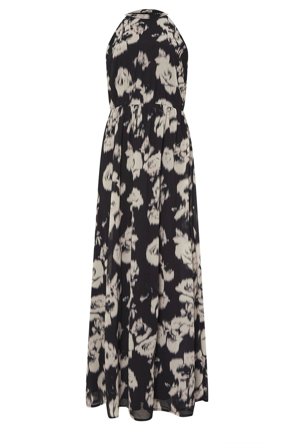 Long Tall Sally Black Chiffon Blurred Floral Halter Neck Dress