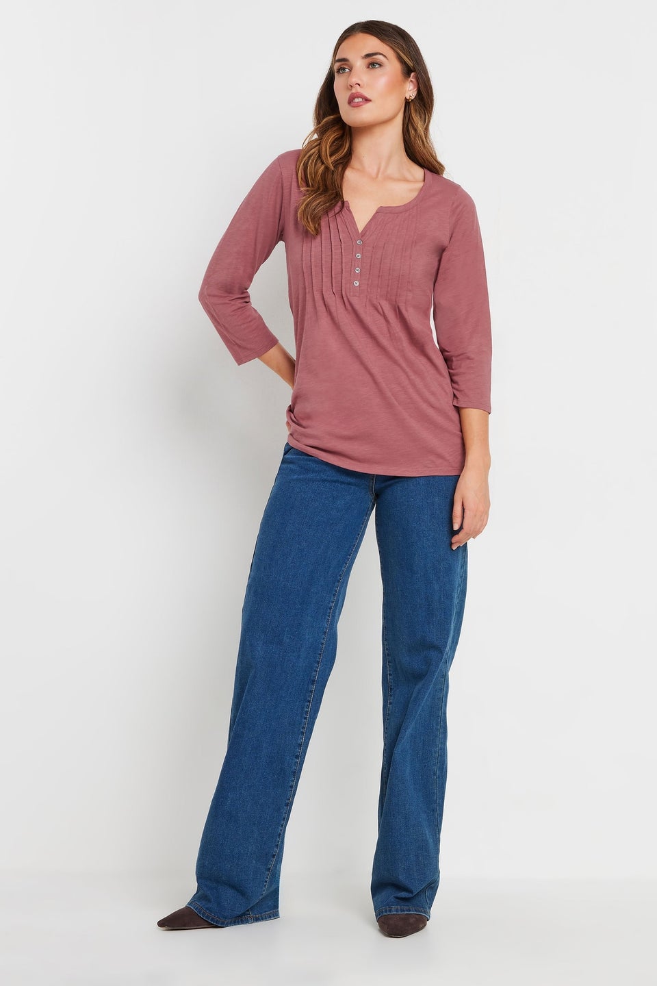 Long Tall Sally 2 Pack Green & Blush Pink Henley Tops