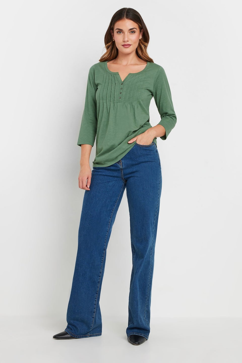 Long Tall Sally 2 Pack Green & Blush Pink Henley Tops