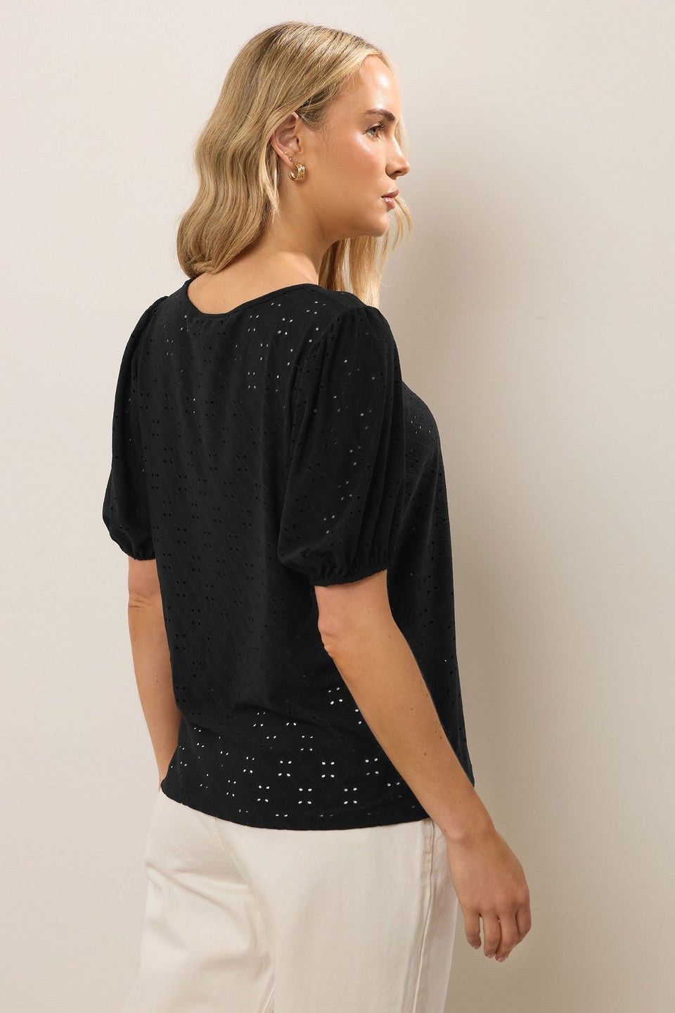 Long Tall Sally Black Broderie Puff Sleeve Top