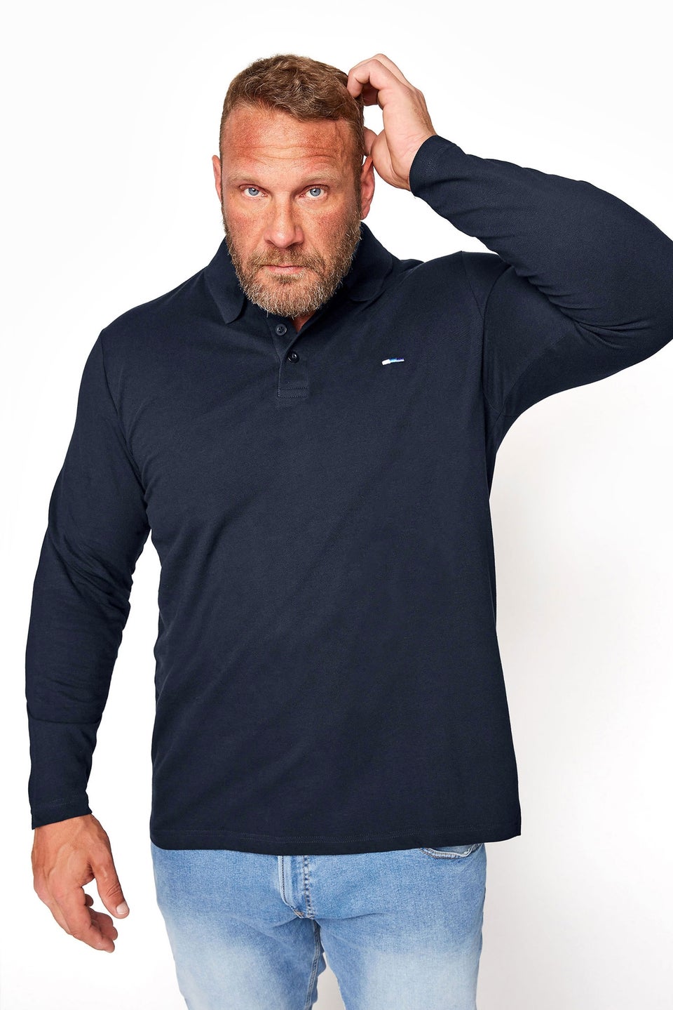 BadRhino Big & Tall Navy Blue Long Sleeve Core Polo Shirt