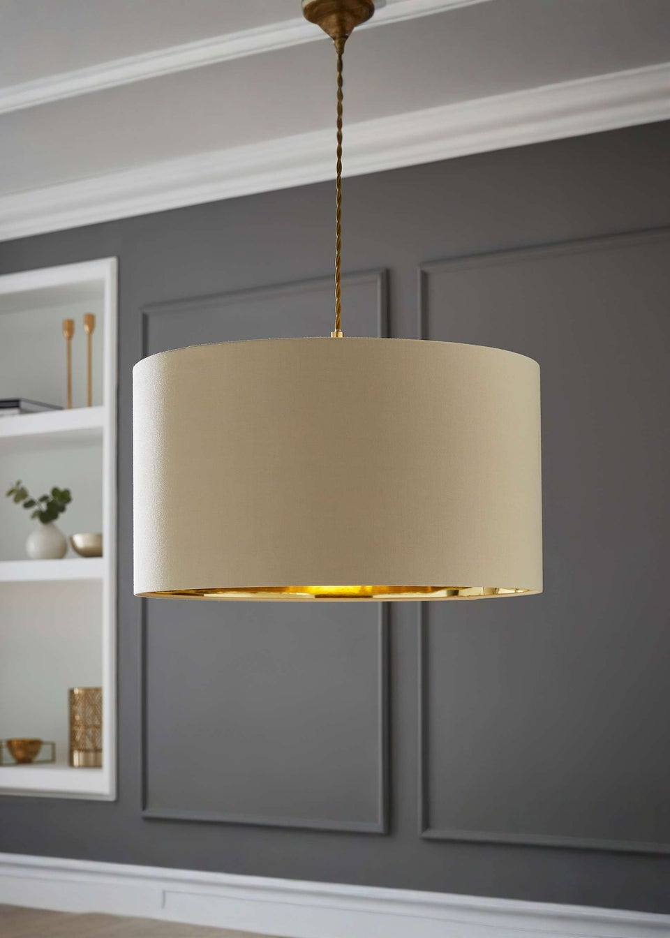 ValueLights Reni 35cm Easy Fit Lampshade Beige with Metallic Gold Inner