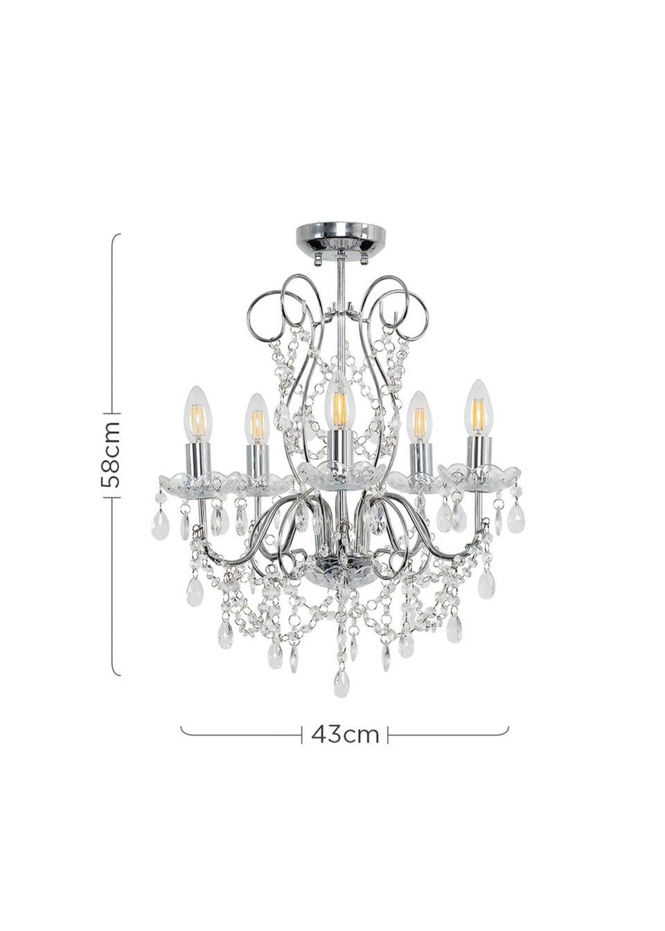 ValueLights Viscount 5 Way Chandelier Crystal Droplet Ceiling Light