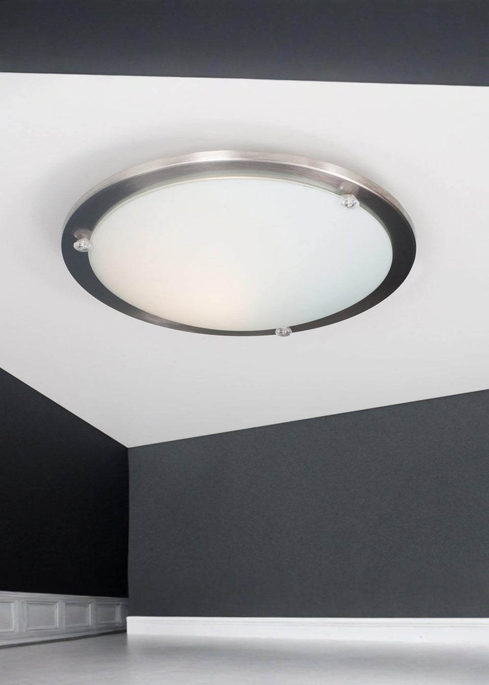 ValueLights Cymbal Brushed Chrome Frosted Glass Flush Ceiling Light