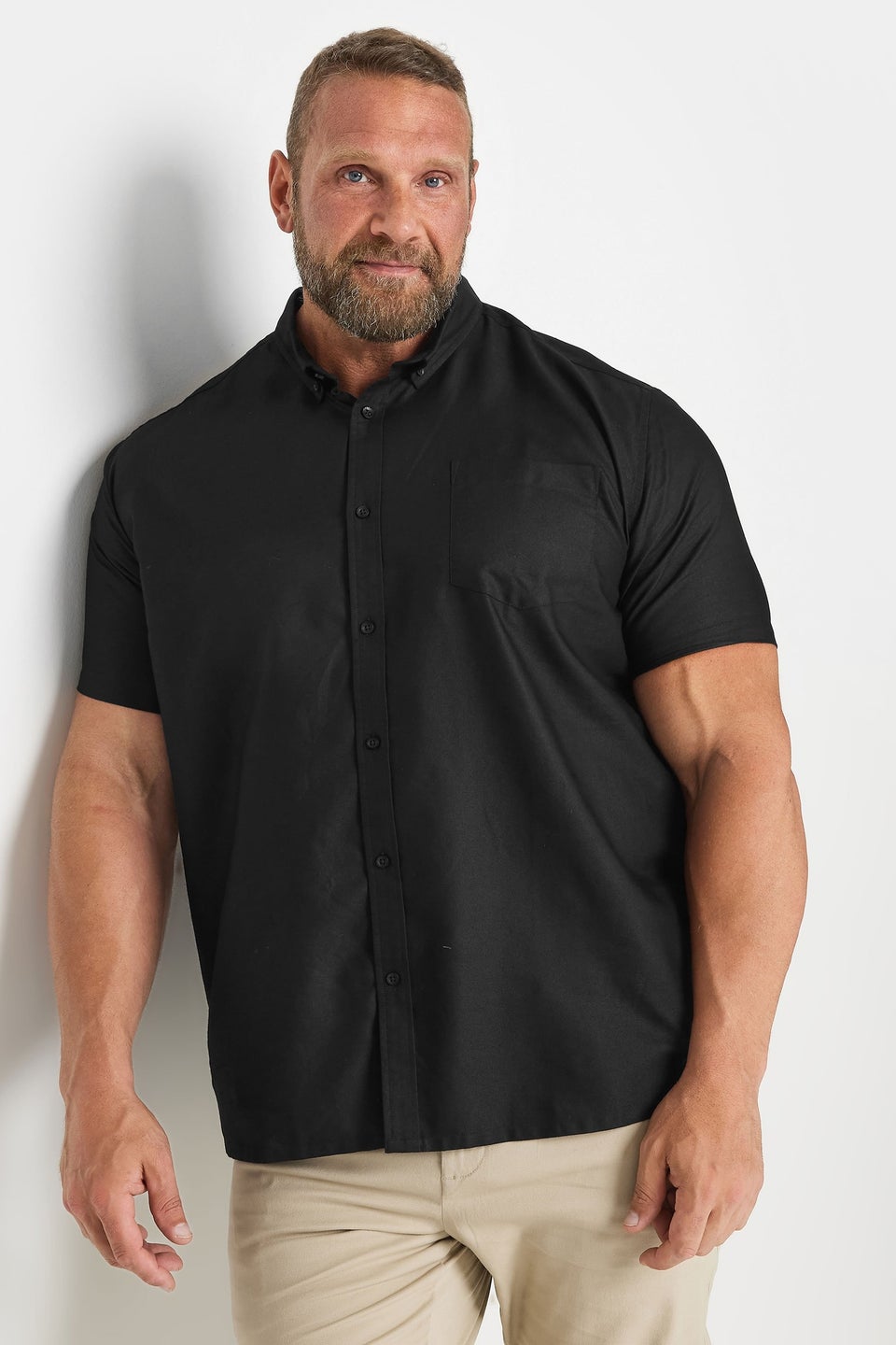 BadRhino Big & Tall Premium Black Short Sleeve Oxford Cotton Shirt