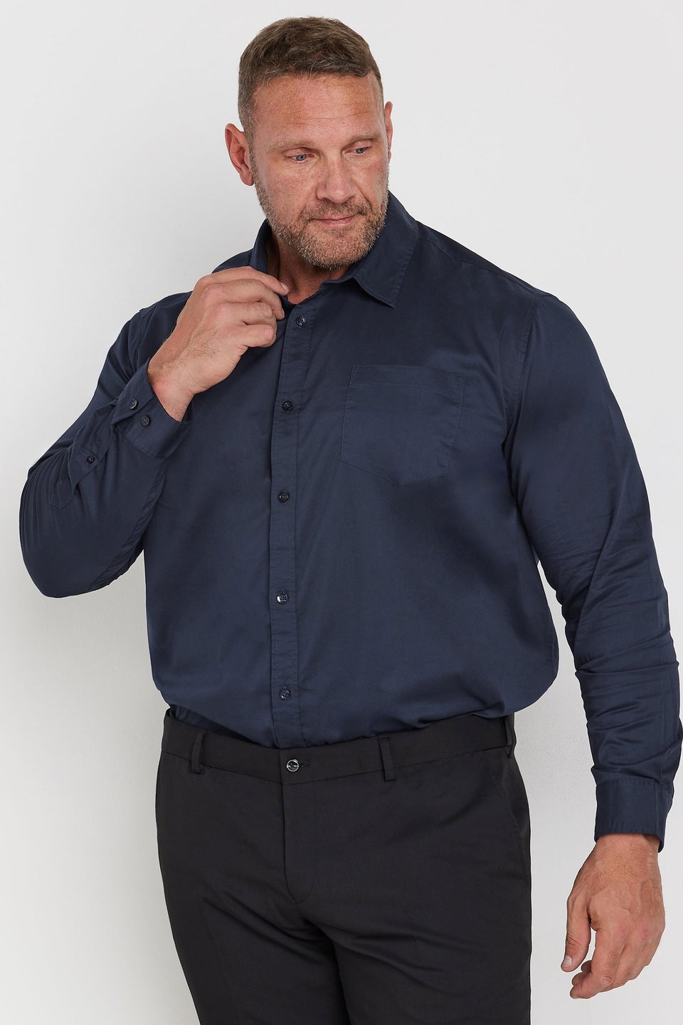 BadRhino Big & Tall Navy Blue Stretch Long Sleeve Shirt