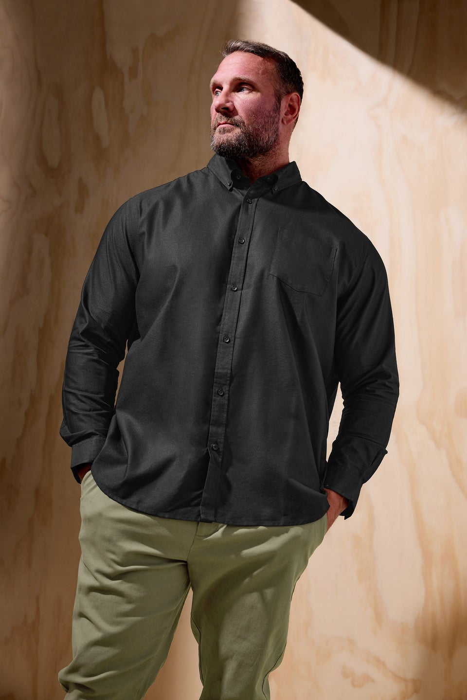 BadRhino Big & Tall Premium Black Long Sleeve Oxford Cotton Shirt