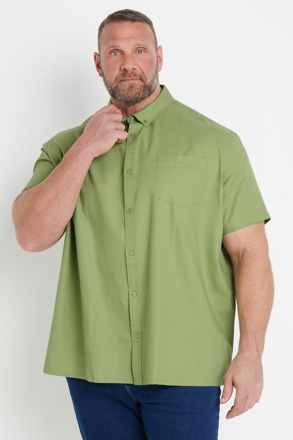 BadRhino Big & Tall Sage Green Short Sleeve Oxford Shirt