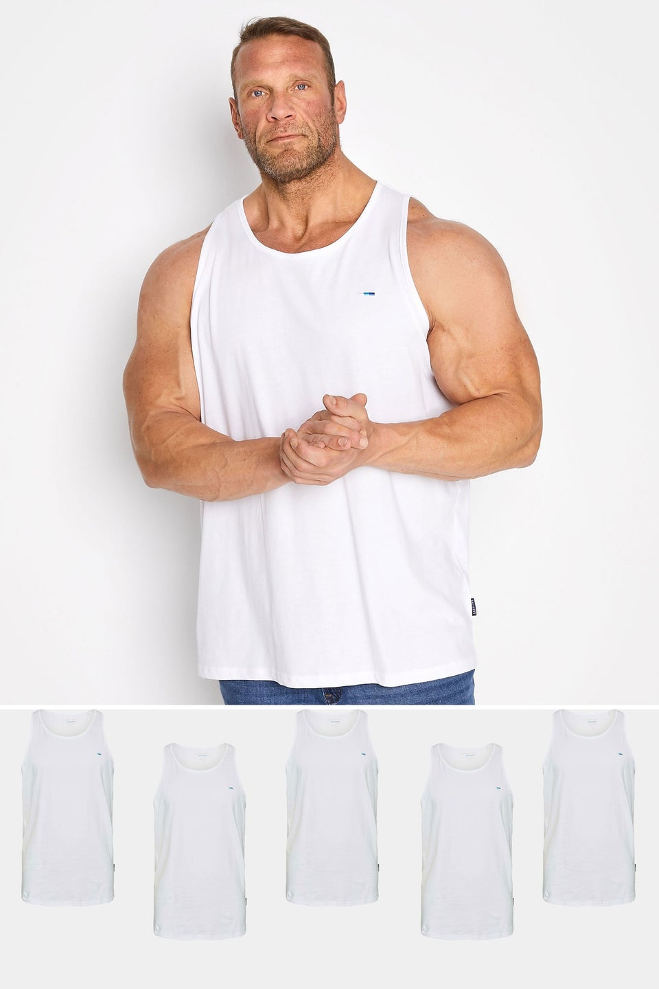 BadRhino Big & Tall White 5 Pack Vest Tops