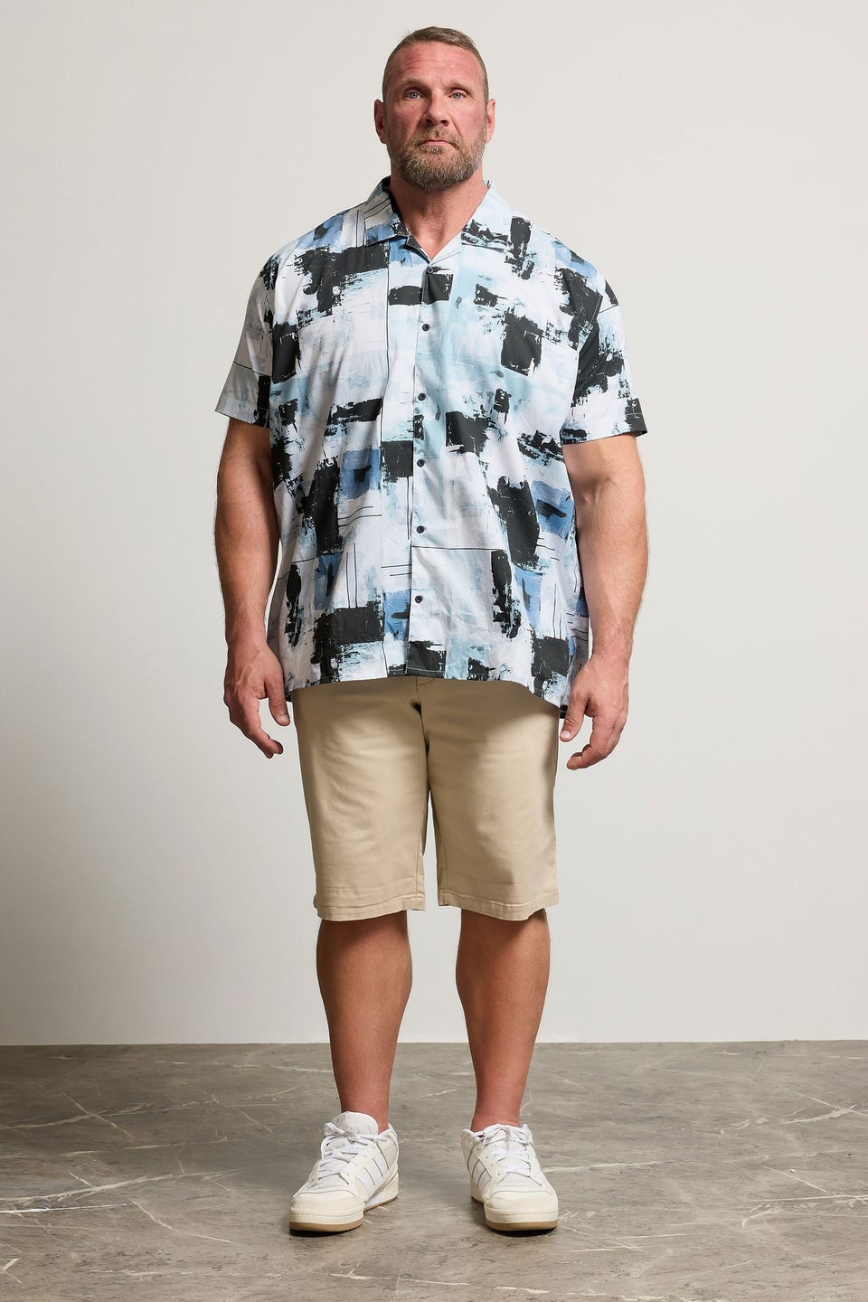 BadRhino Big & Tall Black & Blue Distressed Peached Short Sleeve Revere Collar Shirt