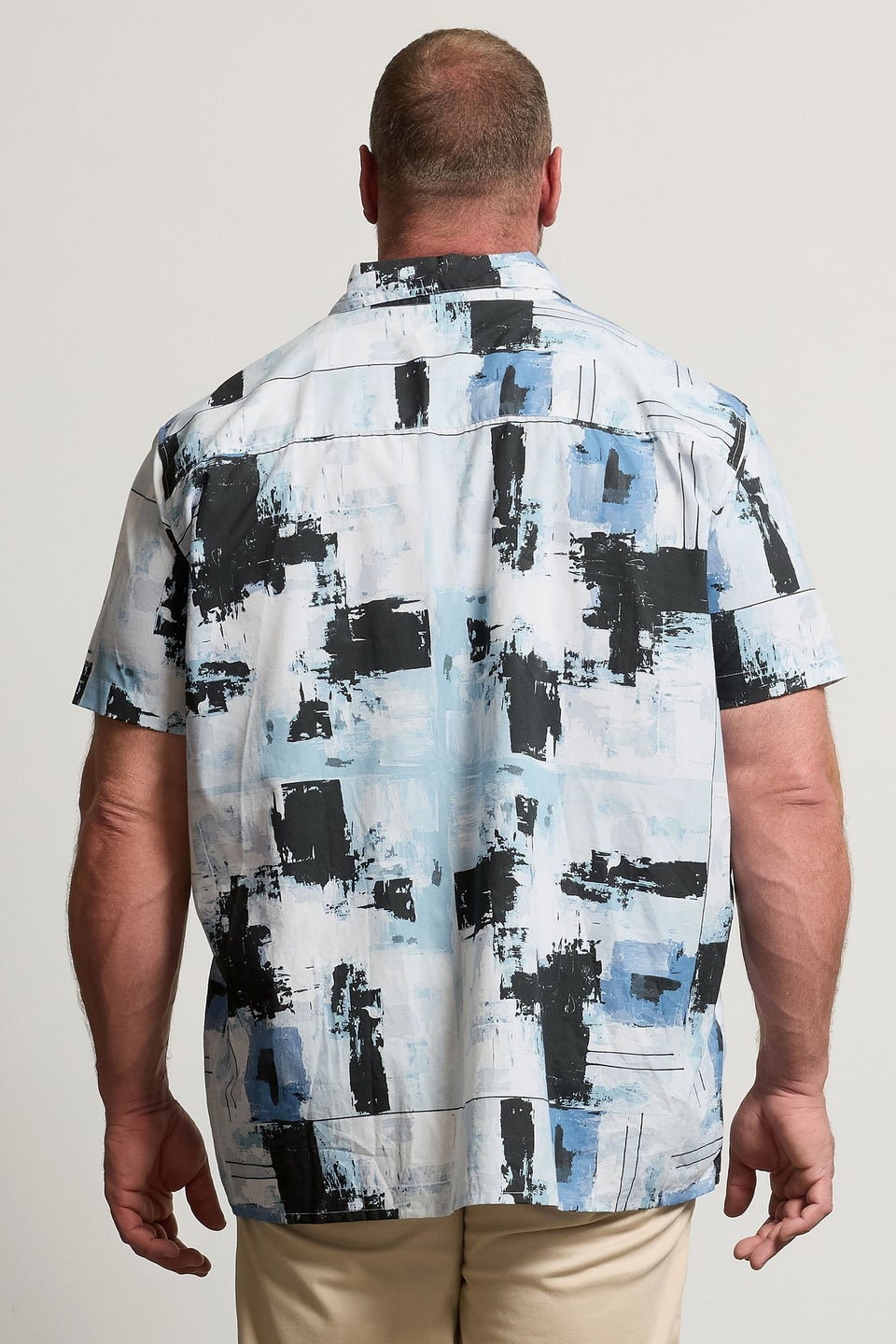 BadRhino Big & Tall Black & Blue Distressed Peached Short Sleeve Revere Collar Shirt