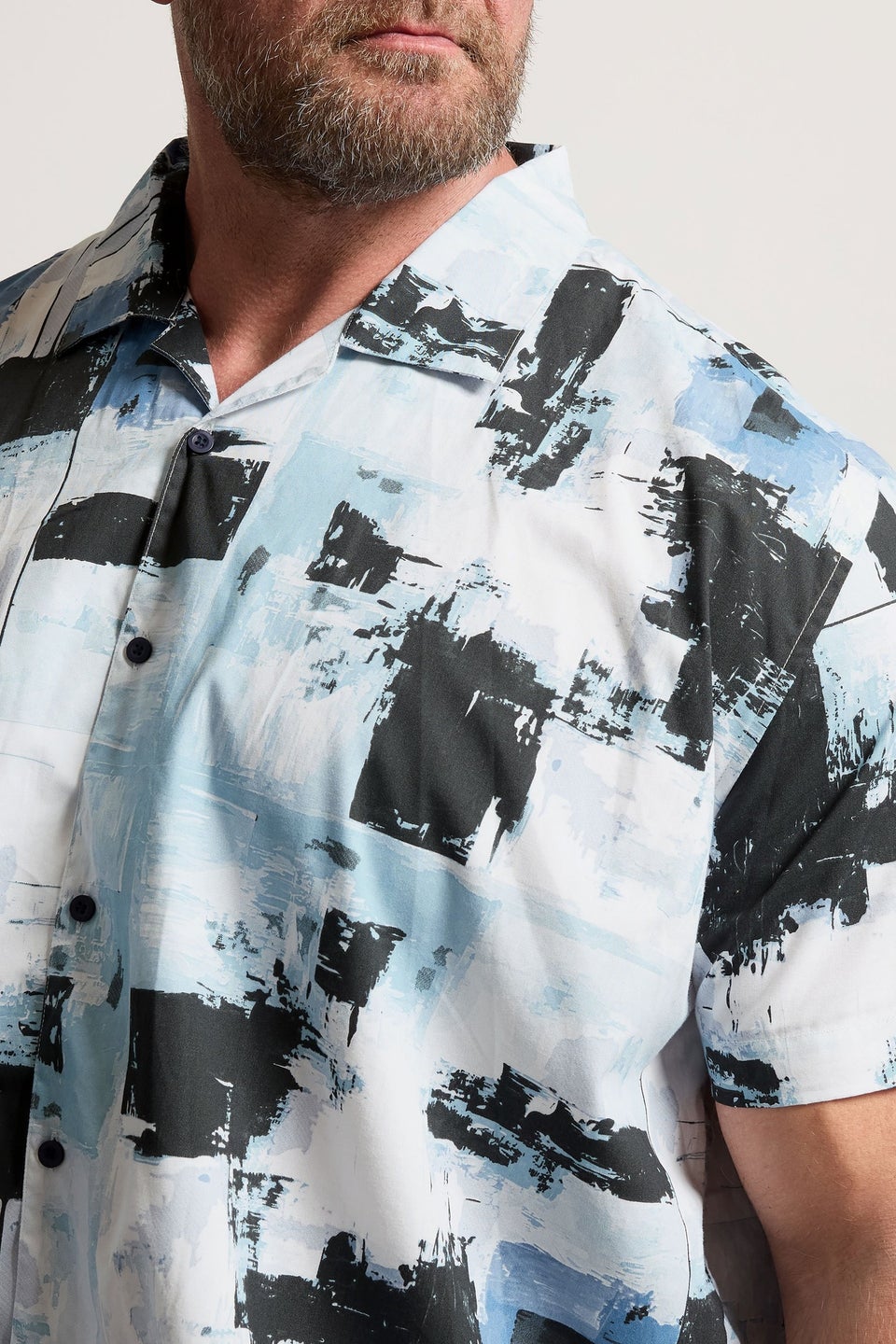 BadRhino Big & Tall Black & Blue Distressed Peached Short Sleeve Revere Collar Shirt