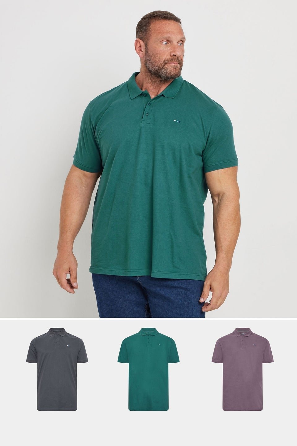 BadRhino Big & Tall 3 PACK Green & Plum Purple Polo Shirts