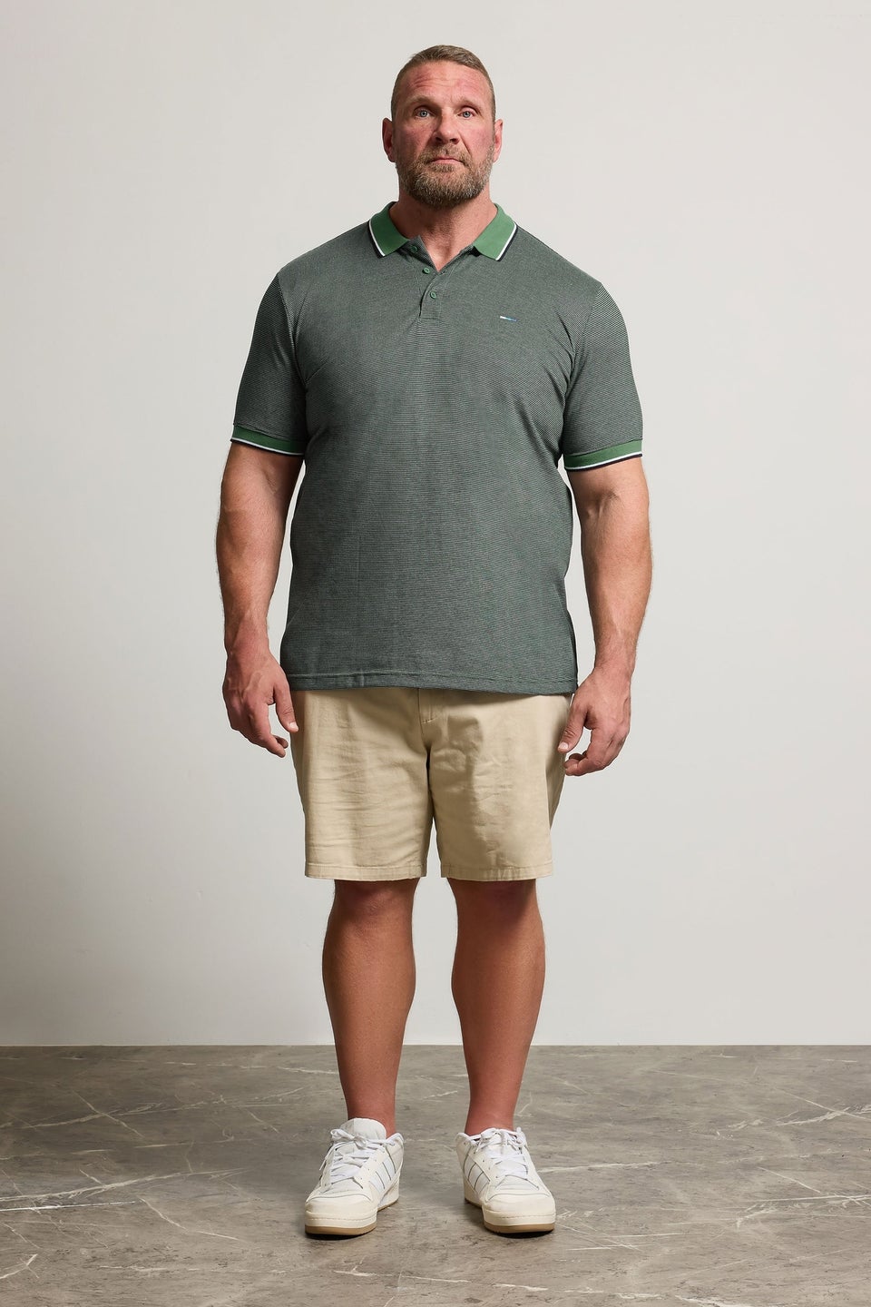 BadRhino Big & Tall Green Fine Stripe Tipped Polo Shirt