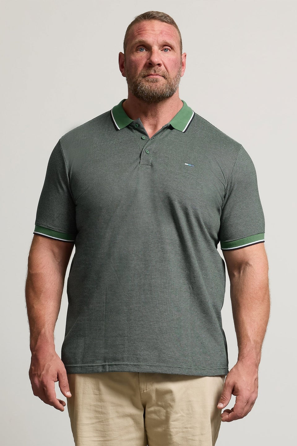BadRhino Big & Tall Green Fine Stripe Tipped Polo Shirt