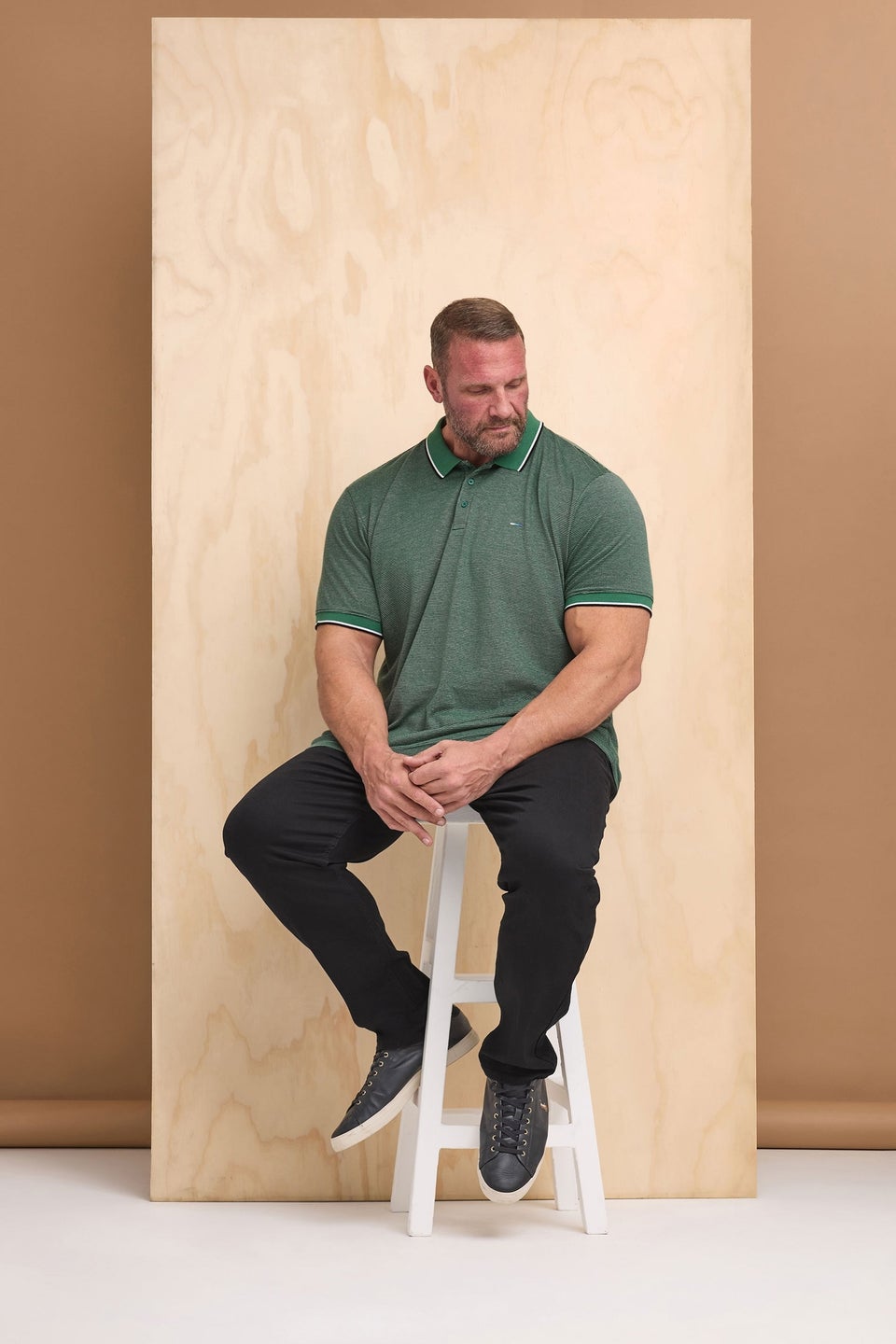 BadRhino Big & Tall Green Fine Stripe Tipped Polo Shirt