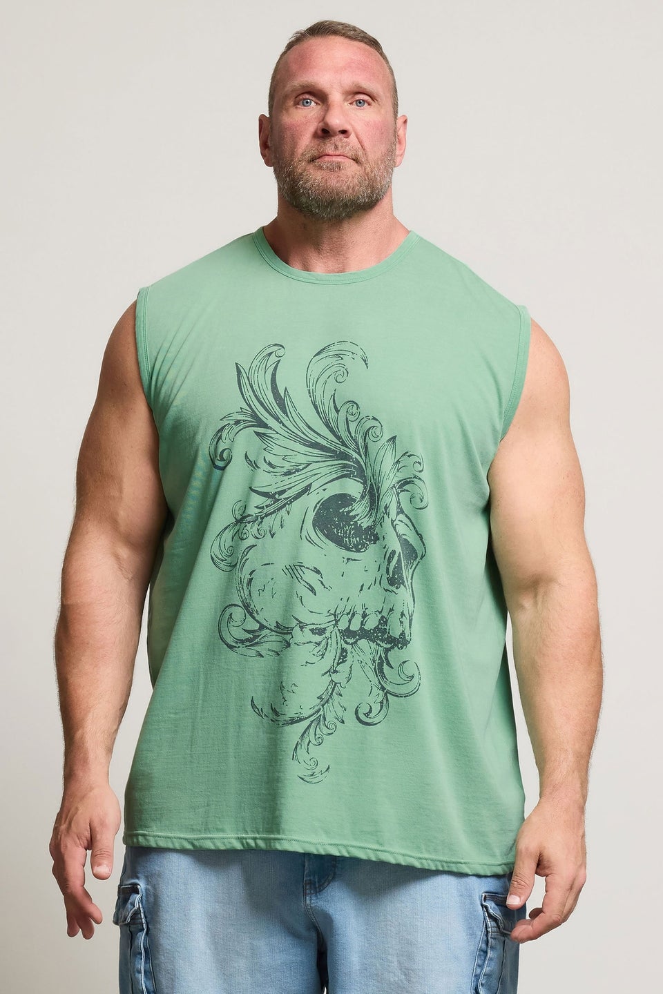 Skull Light Green Acid Wash Vest