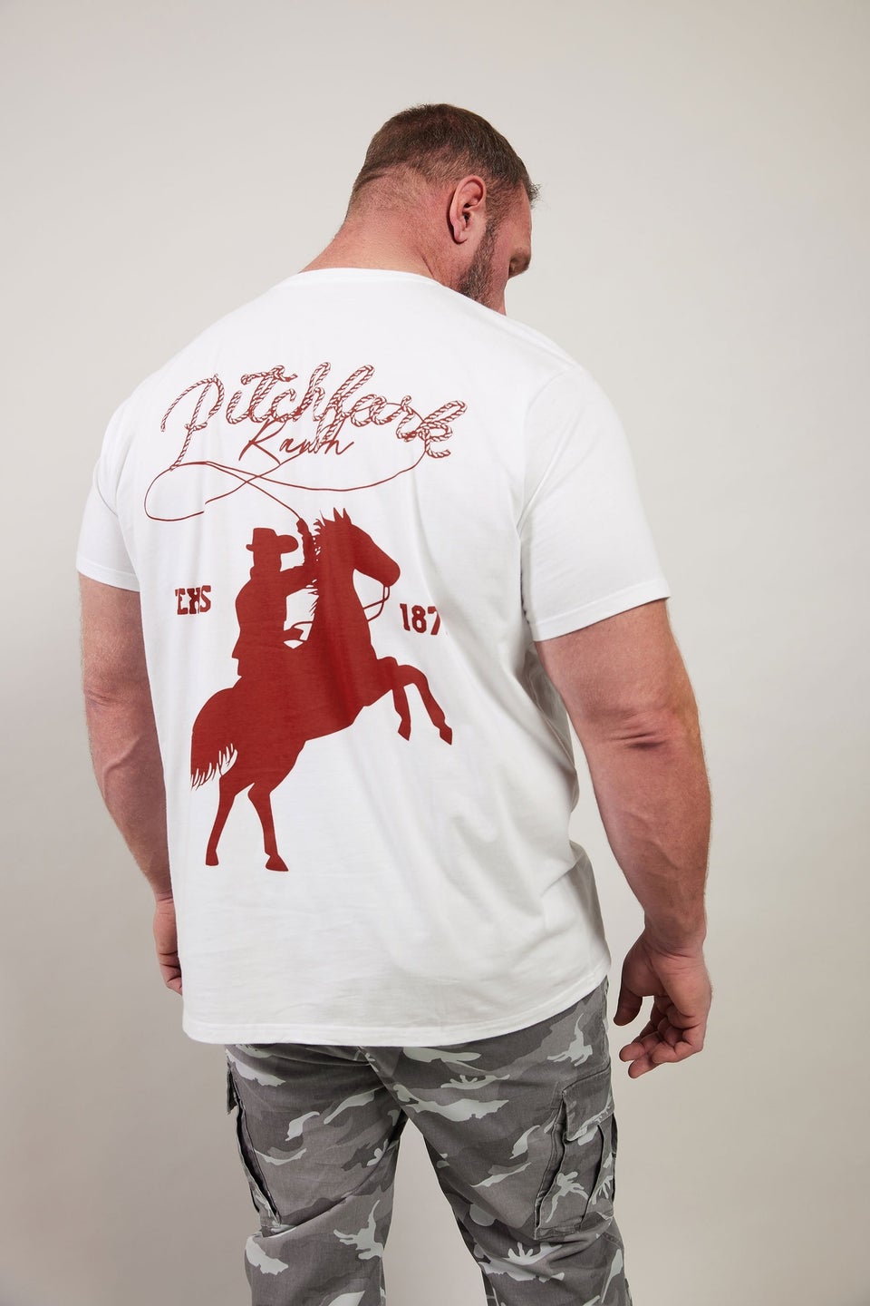BadRhino White Pitchfork Graphic T-Shirt