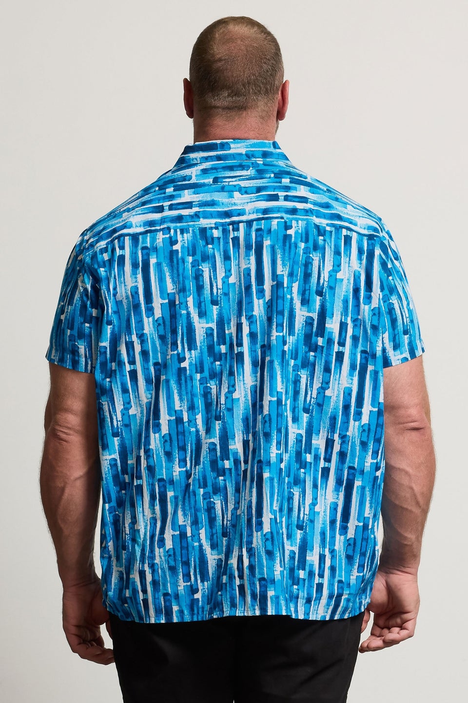 BadRhino Blue Abstract Print Short Sleeve Revere Collar Shirt