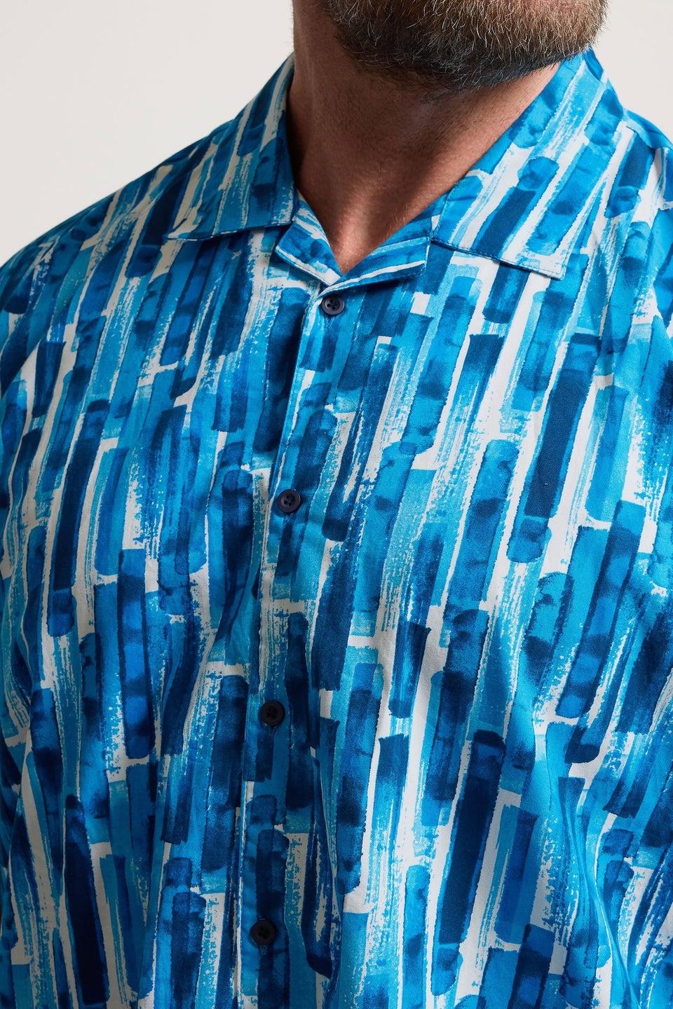 BadRhino Blue Abstract Print Short Sleeve Revere Collar Shirt