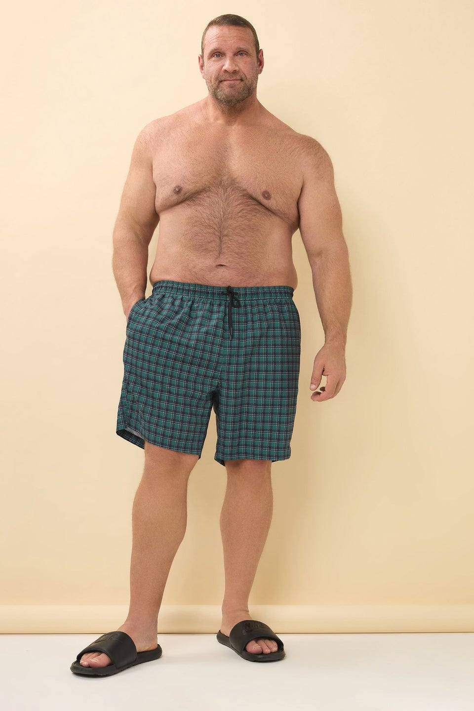 BadRhino Big & Tall Green & Navy Blue Tartan Swim Shorts