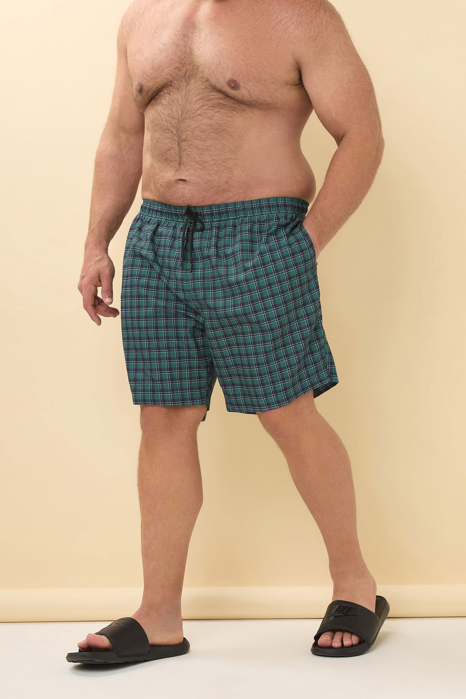 BadRhino Big & Tall Green & Navy Blue Tartan Swim Shorts