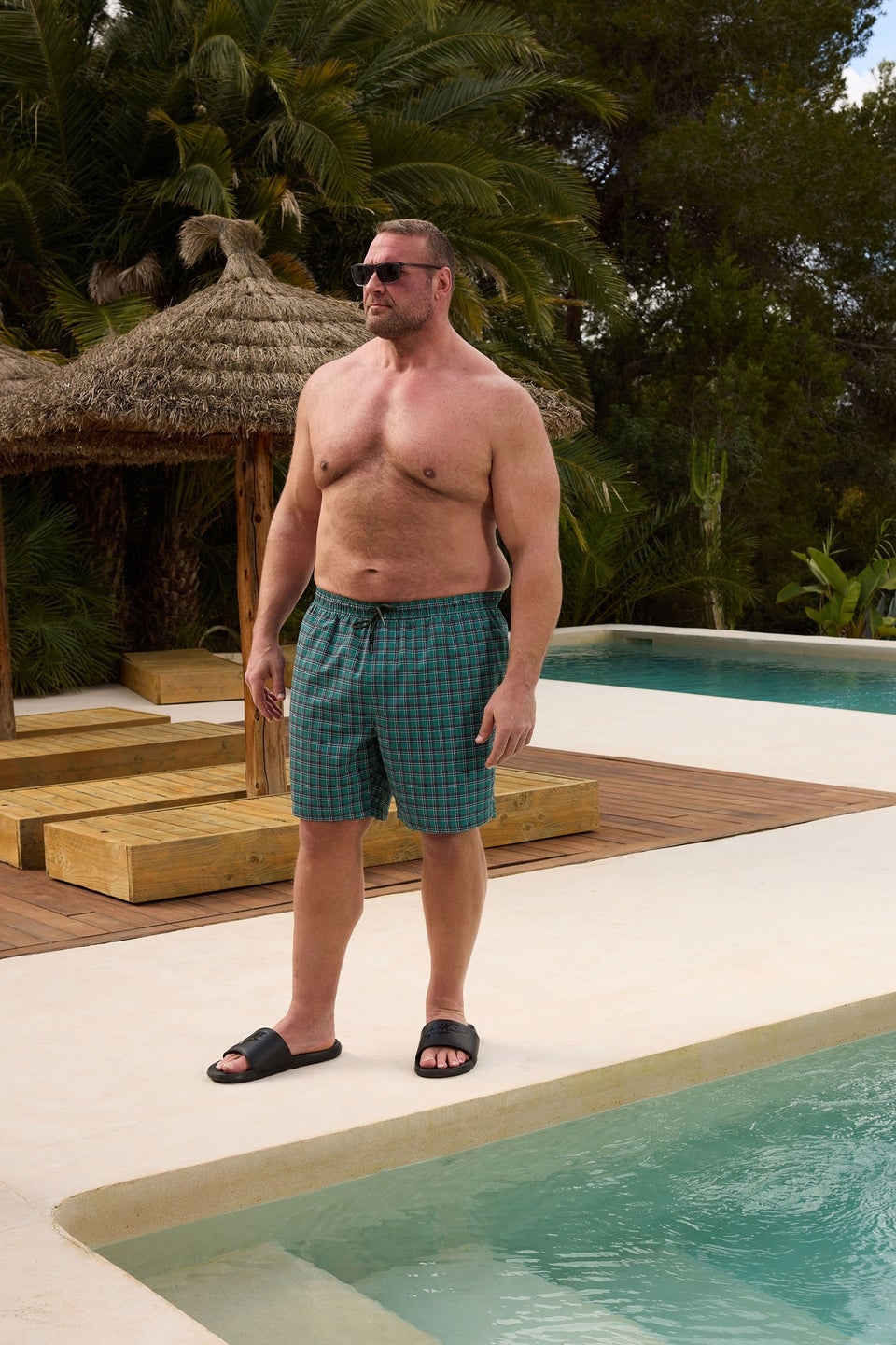 BadRhino Big & Tall Green & Navy Blue Tartan Swim Shorts