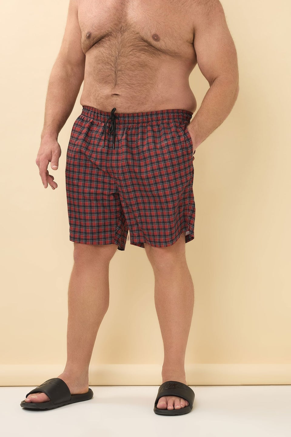 BadRhino Big & Tall Red & Black Tartan Swim Shorts