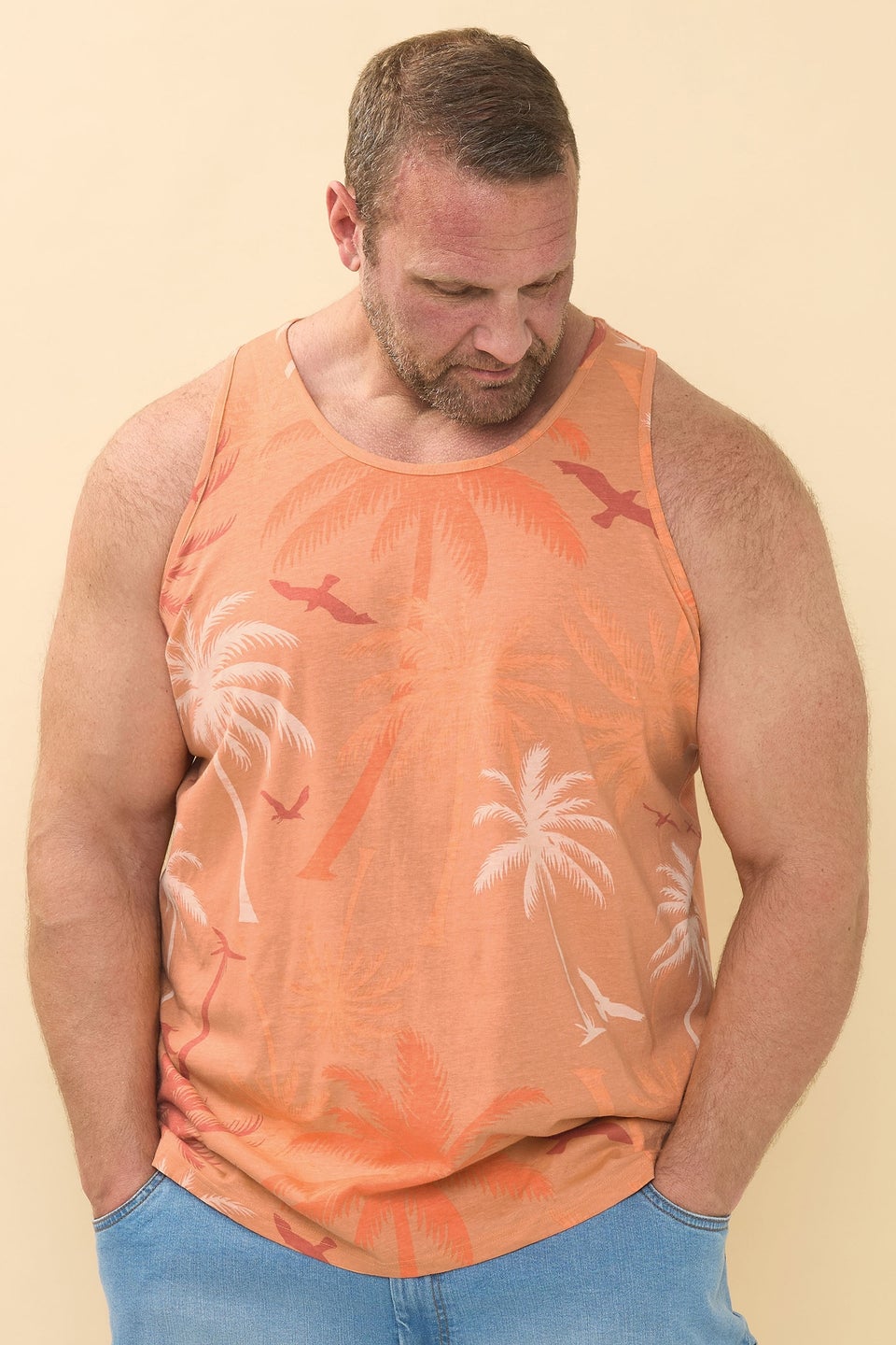 BadRhino Big & Tall Orange Palm Tree Print Vest