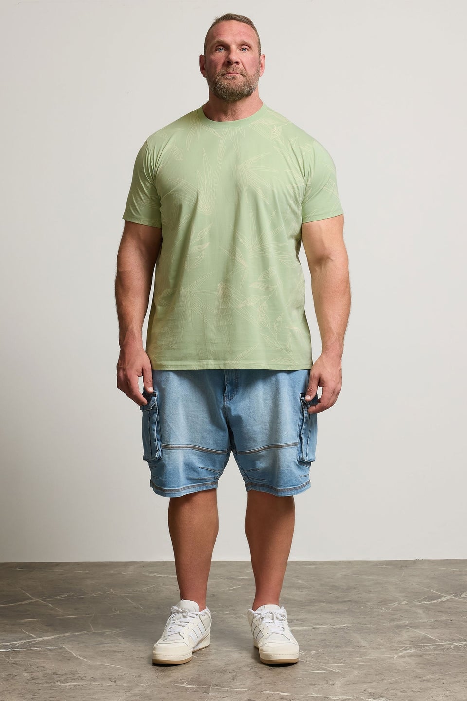 BadRhino Big & Tall Sage Green Leaf Printed T-Shirt