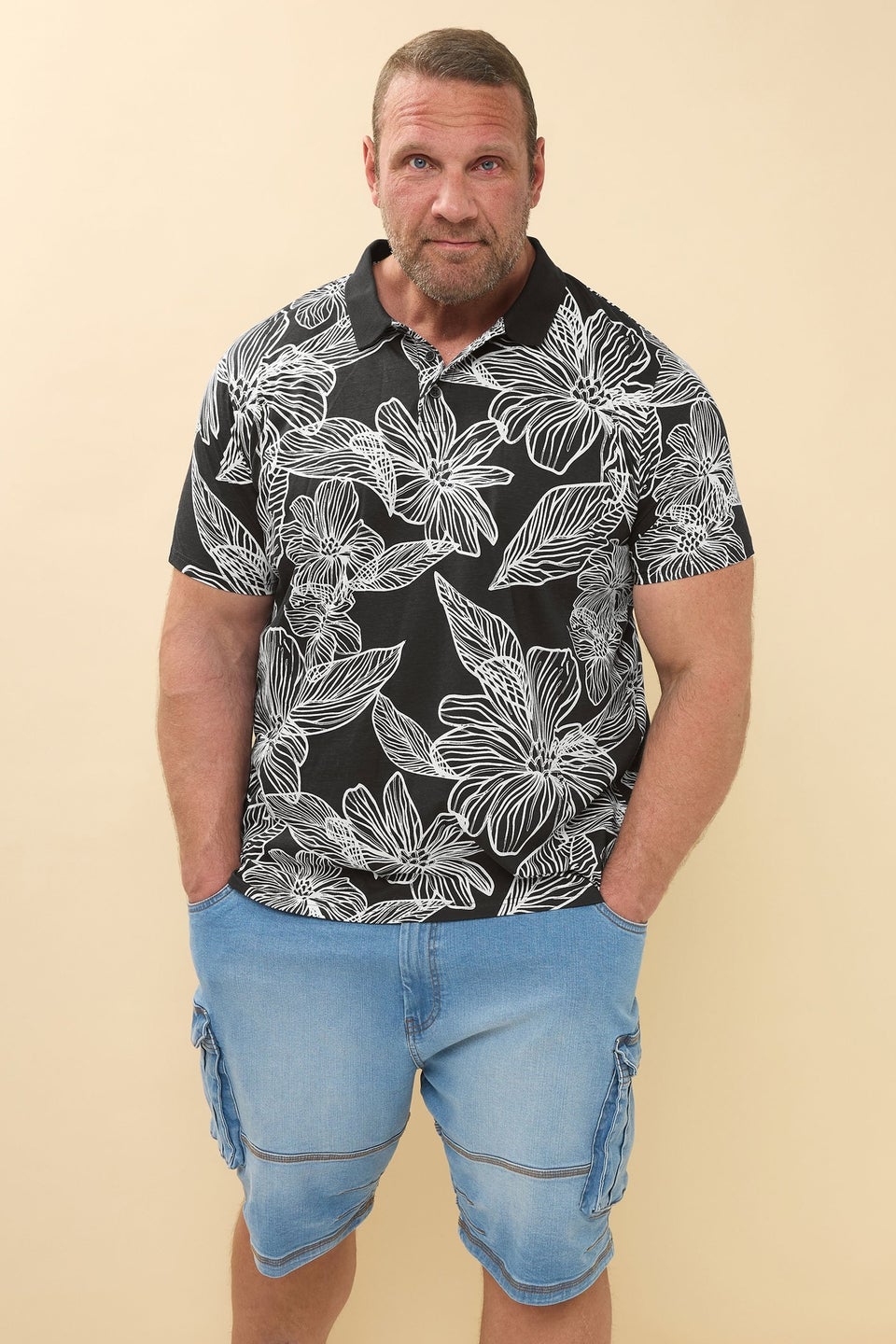 BadRhino Black Leaf Print Polo Shirt