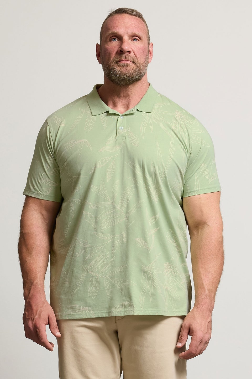 BadRhino Big & Tall Sage Green Leaf Print Polo Shirt