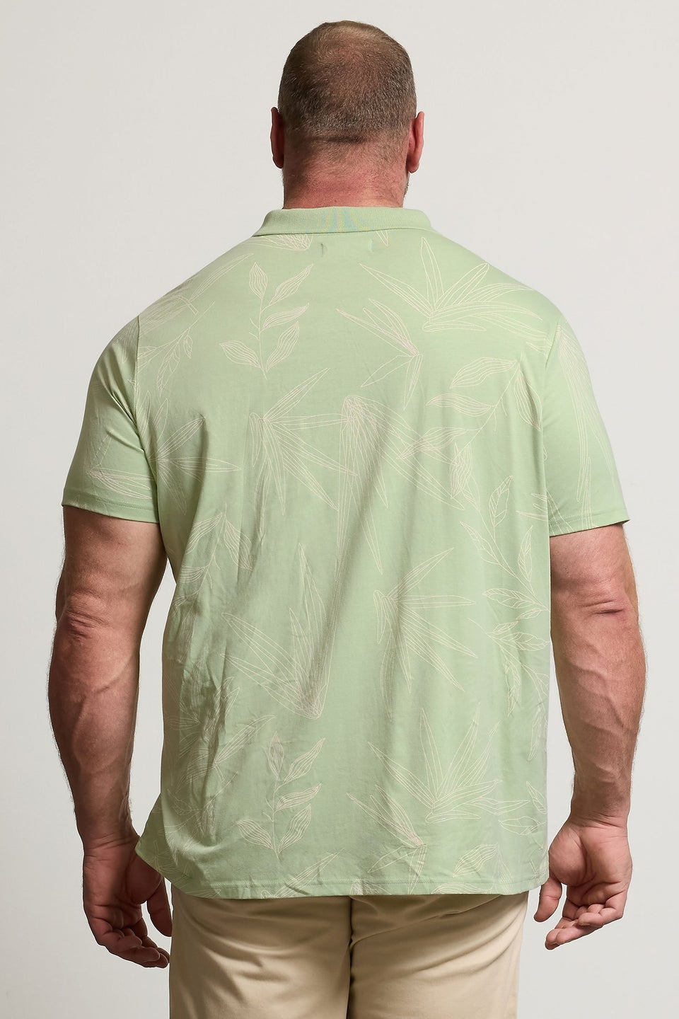 BadRhino Big & Tall Sage Green Leaf Print Polo Shirt