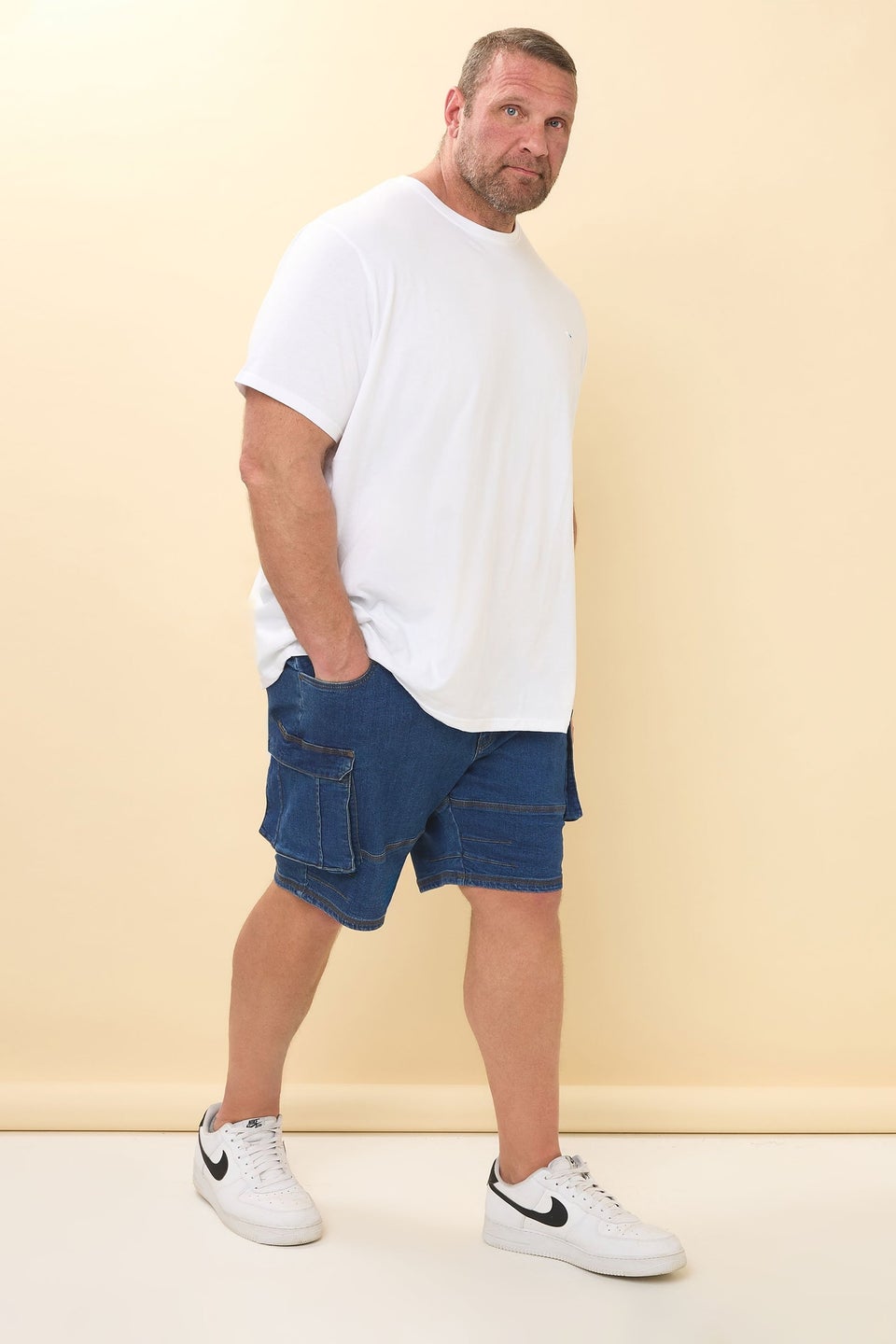 BadRhino Big & Tall Blue Elasticated Cargo Denim Shorts
