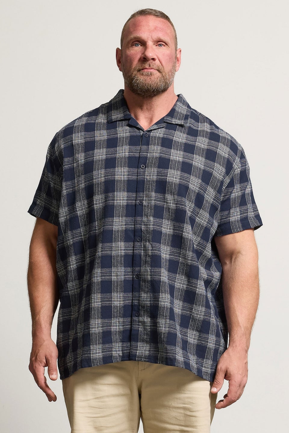 BadRhino Big & Tall Navy Blue Textured Check Print Shirt