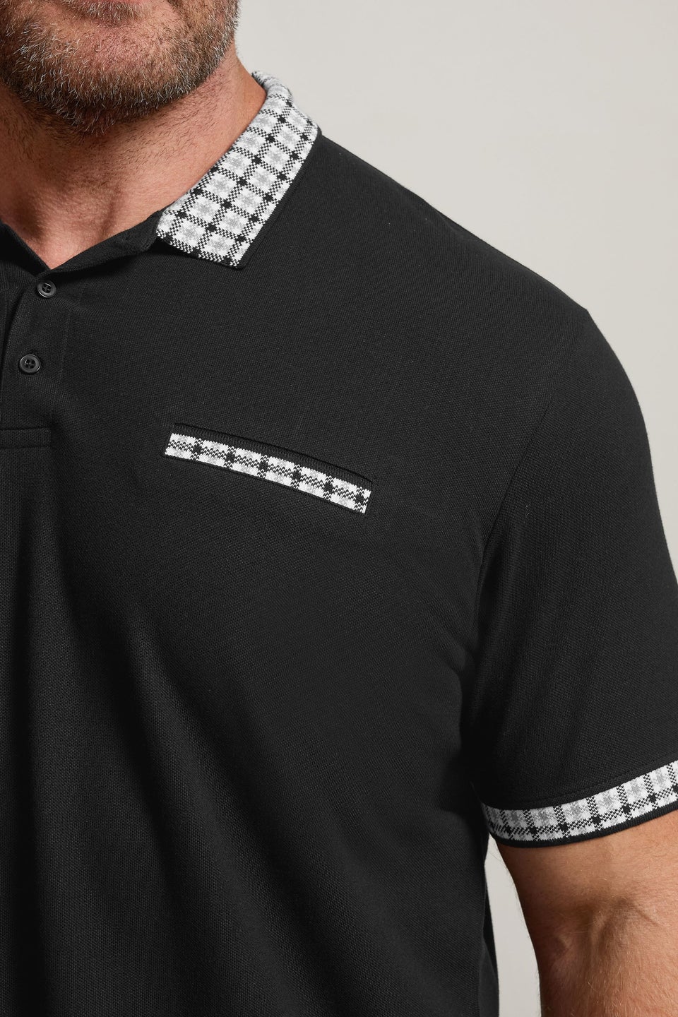 BadRhino Big & Tall Black Jacquard Checked Collar Polo Shirt