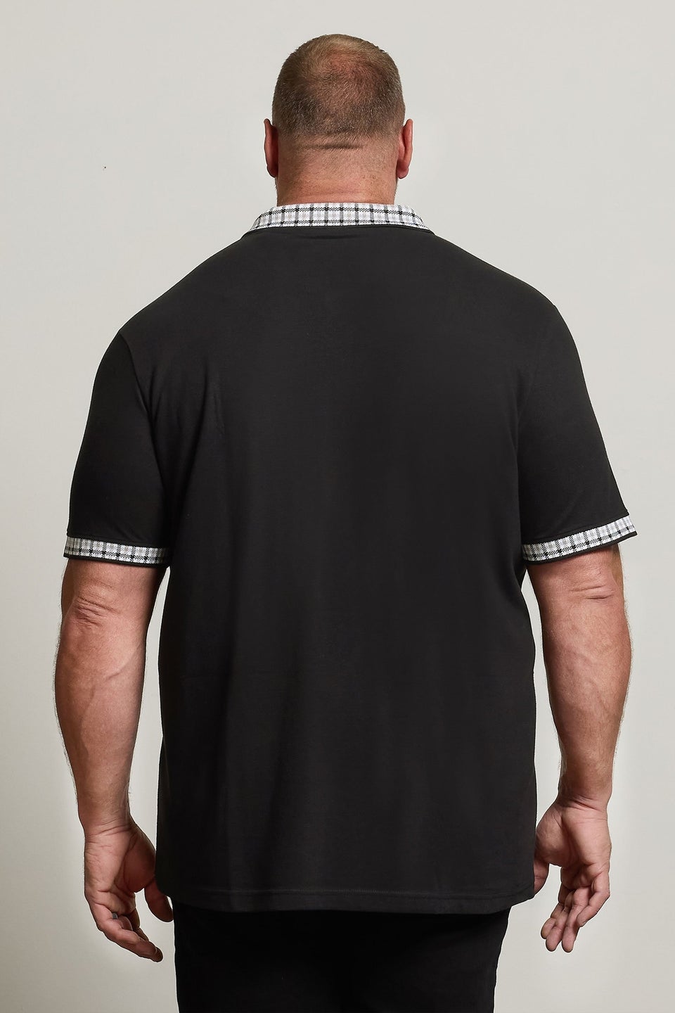 BadRhino Big & Tall Black Jacquard Checked Collar Polo Shirt