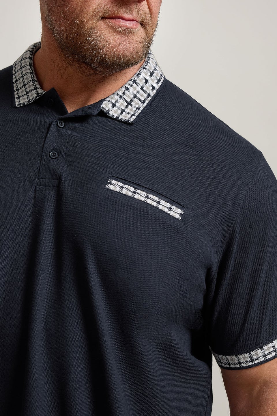 BadRhino Big & Tall Navy Blue Jacquard Checked Collar Polo Shirt