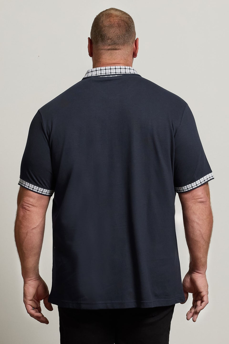 BadRhino Big & Tall Navy Blue Jacquard Checked Collar Polo Shirt
