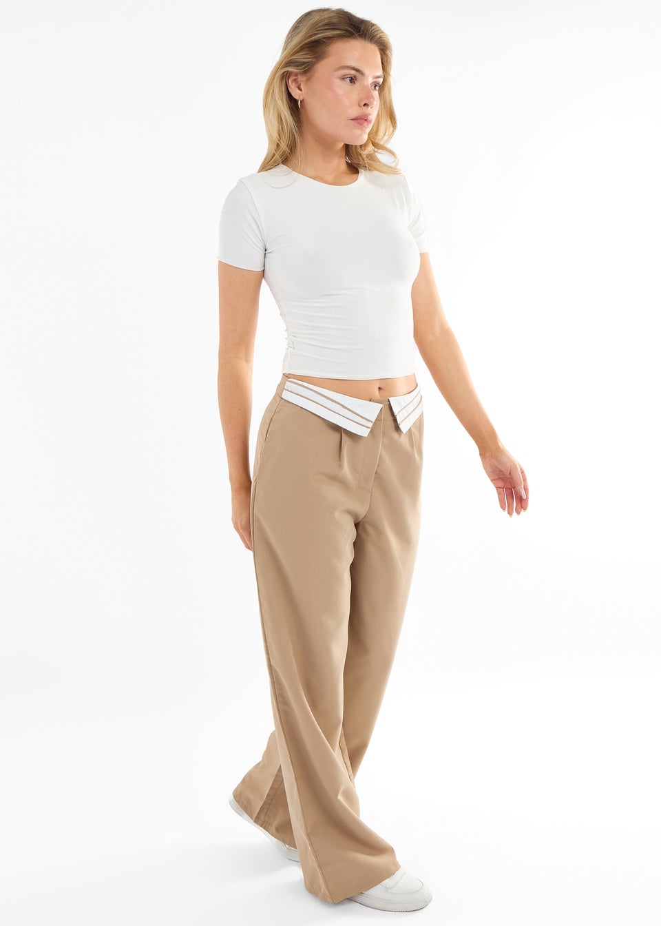 Gini London Stone Folded Stripe Waistband Trouser